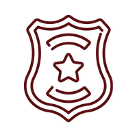 Outline of a badge with a star symbol in the center and curved lines above and below it. Icon for custom badges and patches.