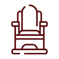 Line icon illustration of a classic wooden armchair with armrests and a cushioned seat. Icon for chain of offices.
