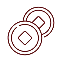 Two overlapping stylized coins with square holes in the center. Icon for cusom coins.