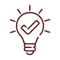Icon of a light bulb with a checkmark inside symbolizing a confirmed idea or solution. Icon for other custom products.